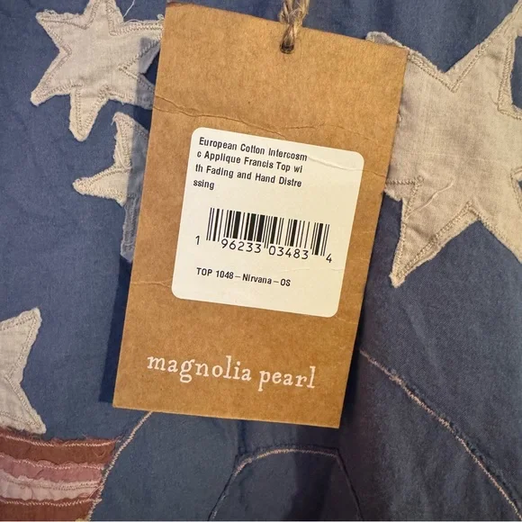 Magnolia Pearl European Cotton Intercosmic Applique Francis Top Free Size NWT - Picture 8 of 11